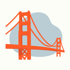 Minimal vector artwork of the Golden Gate Bridge in San Francisco, shown in flat red and pastel tones