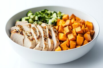 Healthy Lunch Bowl with Chicken, Sweet Potato, and Zucchini for Balanced Nutrition