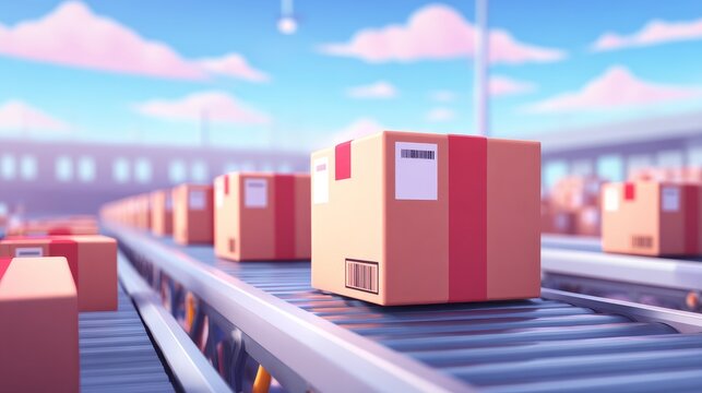 Efficient Parcel Handling in an Ecommerce Warehouse with Conveyor Belts Modern Facility Environment Aerial View Logistics Concept