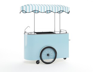 3D render of a colorful mobile food cart on a white background. © DigitalGenetics