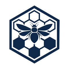 Obraz premium Engraved Bee and Hexagon Icon Design On White Background 