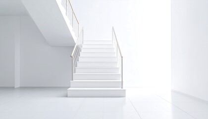 Fototapeta premium Modern white staircase in minimalist interior