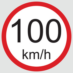100 Km/h Speed Limit Sign Vector Isloated On White Background