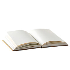 Fototapeta premium Open blank book with blank pages and green leaves in the background isolated on transparent background