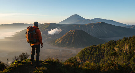 Fototapeta premium hiker on the top of mountain
