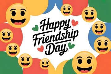 A happy friendship day greeting card with smiling emojis