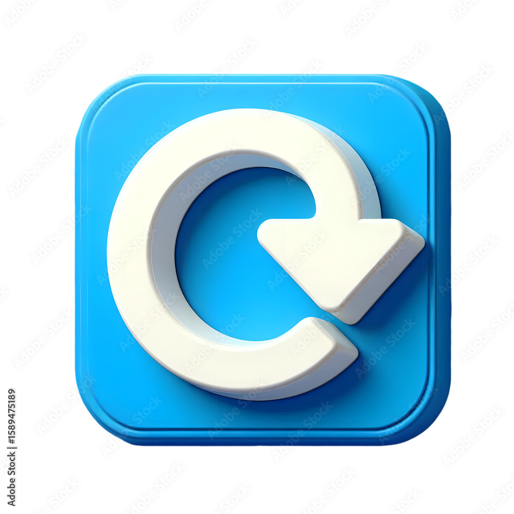 Fototapete 3d rendered blue reload icon with white arrow isolated on transparent background