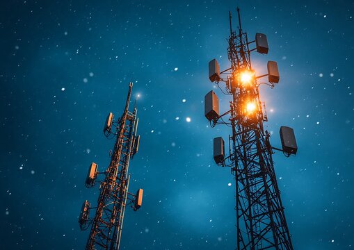Night Cell Towers Under Stars.