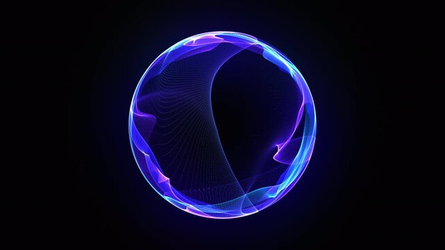 Abstract 3d sphere of purple and blue neon gradient particle waves. Artificial Intelligence concept, virtual assistant, future technology, innovations. Vibrant energy sphere, glowing 3d orb. 4k loop. - Powered by Adobe