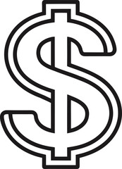 American dollar currency or dollar symbol outline icon on white background