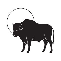 Full Moon Night With Buffalo Silhouette