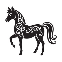 Floral Pattern Horse Tribal Art Silhouette