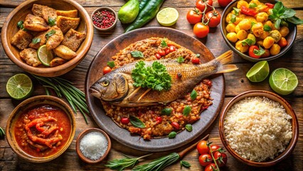 Matapa from Mozambique, plated beautifully with authentic sides, traditional garnish, cultural background props.