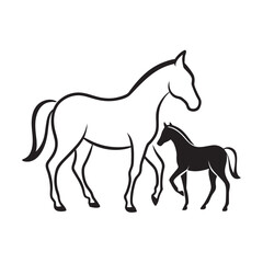 Mother Horse And Foal Walking Silhouette