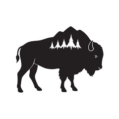 Buffalo Silhouette With Mountain Landscape Inside