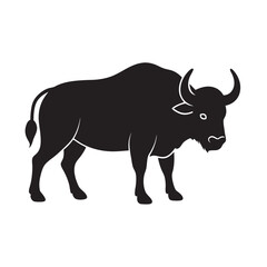 Buffalo With Large Curved Horn Silhouette