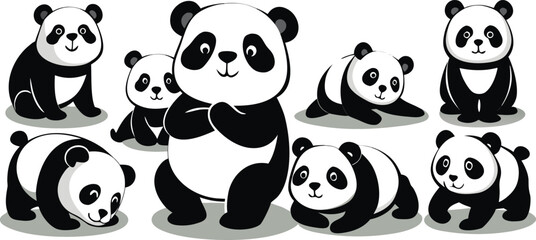 Obraz premium Cute Panda Bear Cartoon Seamless Border with Various Poses and Expressions