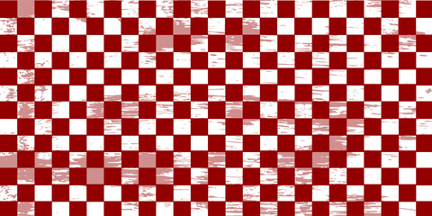 Seamless red and white grunge checkerboard pattern with a textured effect. Ideal for backgrounds, sports themes, retro design, or digital backdrops. vector illustration