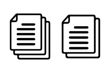 Black outline document stacks with horizontal lines on white background vector graphic