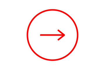 Red arrow pointing right inside a red circle on a white background graphic element