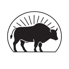 Buffalo Silhouette In Sunset Circle Background