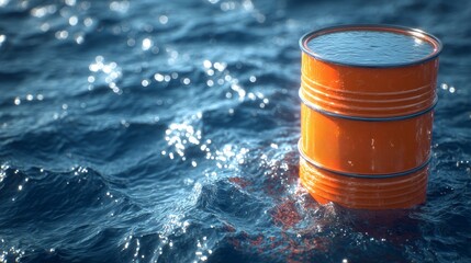 Floating Oil Barrel Symbolizing Offshore Drilling Marine Environment Digital Render Vibrant Waters Close-Up View Energy Impact
