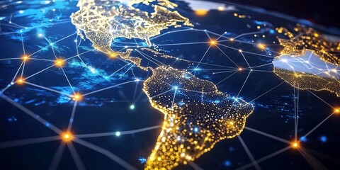 Abstract representation of South America showcasing digital mapping.