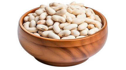 Great Northern beans fill a wooden bowl, a healthy legume option isolated on transparent background