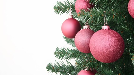 Obraz premium Sparkling Pink Christmas Ornaments on Green Tree
