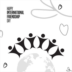 International Friendship Day illustration with silhouette figures holding hands over the globe.