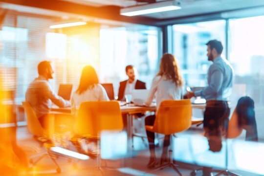 Collaborative discussions unfold in an office setting focusing on business strategies.