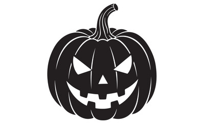 Spooky Black Halloween Pumpkin Illustration with a scary face on a white background