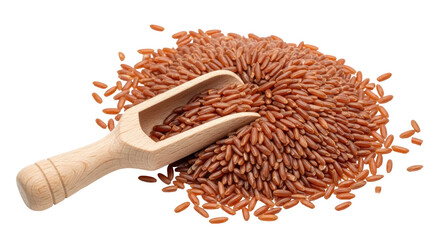 Isolated Red rice seeds with wooden spoon