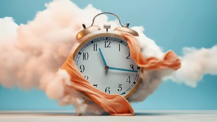 Retro alarm clock floating amidst clouds - Powered by Adobe