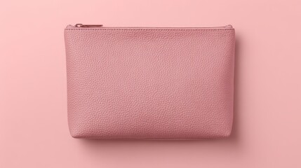 An elegant pink cosmetic bag placed on a soft gradient background, embodying simplicity and style.

