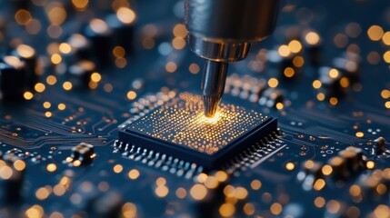 Close-up of a microchip soldering