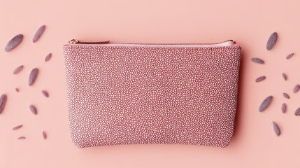 An elegant pink cosmetic bag placed on a soft gradient background, embodying simplicity and style.
