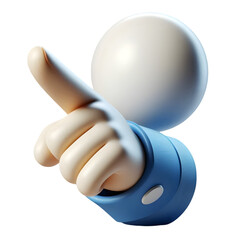 3d cartoon hand pointing finger forward with white sphere head isolated on transparent background