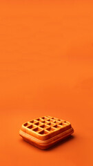 A delicious Belgian waffle with a golden-brown texture, set against a vibrant orange background in a vertical shot. Perfect for a tempting food reel or story