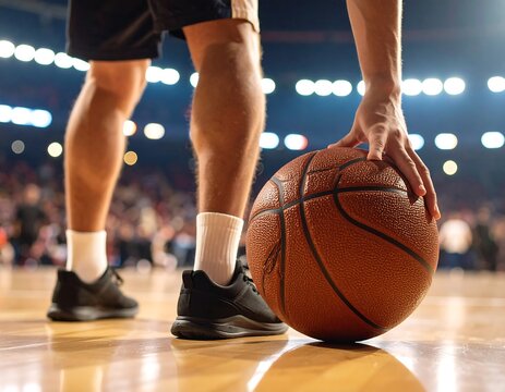 Basketball player holding ball on court