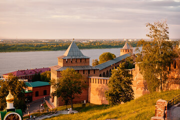 Fototapeta premium Nizhny Novgorod Kremlin Glows at Summer Sunset