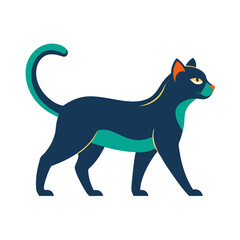 Fototapeta premium Stylized Cat in Profile – Confident Walk with Tail Up, Minimal Vector