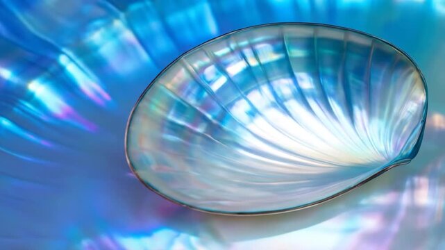 Iridescent Mother Of Pearl Seashell On Blue Background