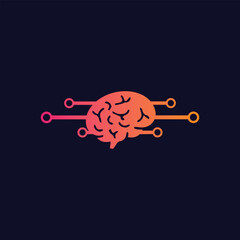 Artificial intelligence brain logo with gradient neural circuits