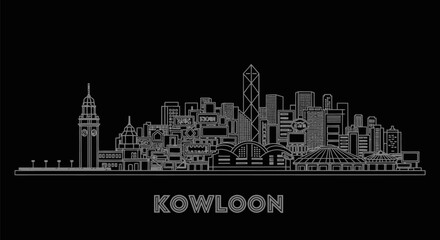 Obraz premium Kowloon Skyline Hong Kong Cityscape Line Art.