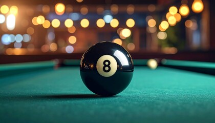 Billiards 8 ball on a green table