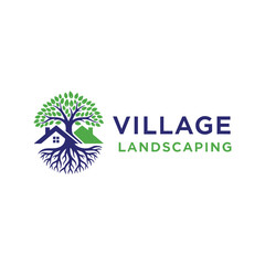 Nature-Inspired Landscaping Logo with Flourishing Tree and Balanced Composition Reflecting Urban-Nature Harmony