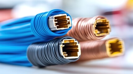 Close-up of three colored electrical wires