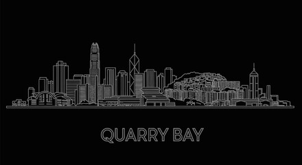 Fototapeta premium Quarry Bay with Hong Kong Cityscape Skyline Line Art Black background, and architectural.