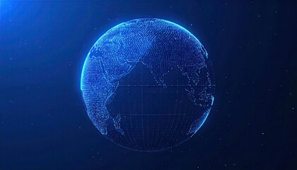 A digital representation of Earth, with glowing lines and dots